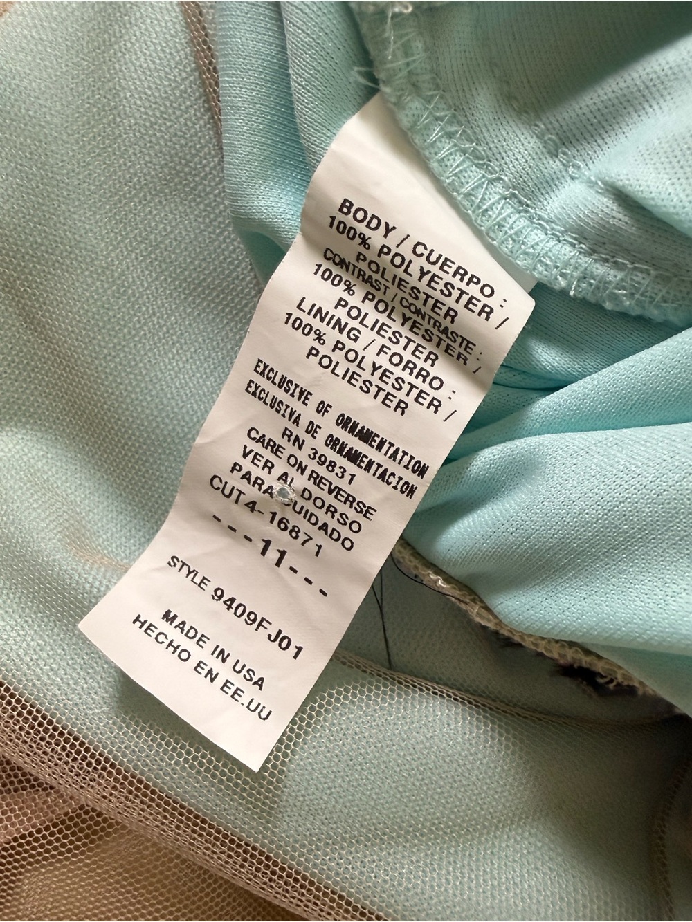 Vintage 90’s Y2K City Triangles Aqua Dress Gold Mesh overlay and trim Fairycore - Picture 9 of 12